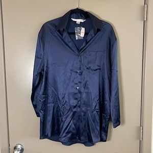 NWT Victoria’s Secret navy blue silky button down pajama sleep shirt small